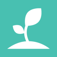 An icon of a seedling against a greenish teal background